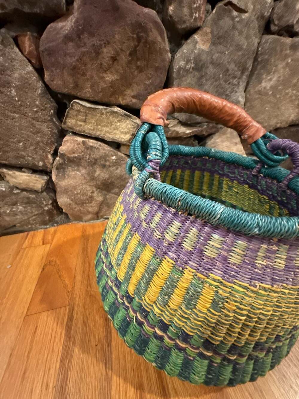Handmade African Bolga Basket with Leather Handle - Picture 3 of 8